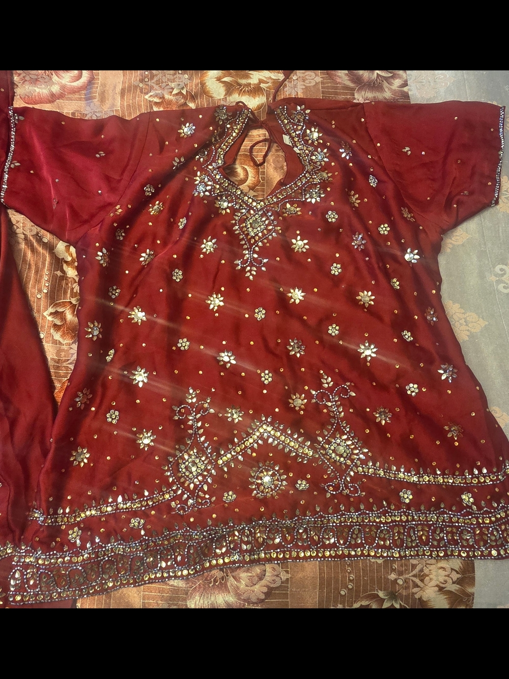 Embellished Deep Red Beaded Tunic